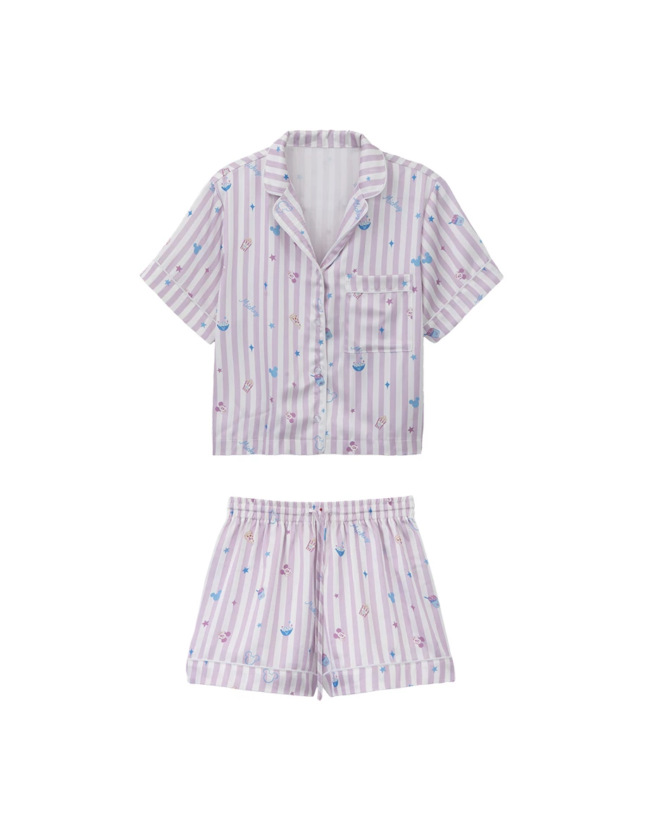 【迪士尼系列】滿版印花條紋短袖上衣短褲家居服套裝