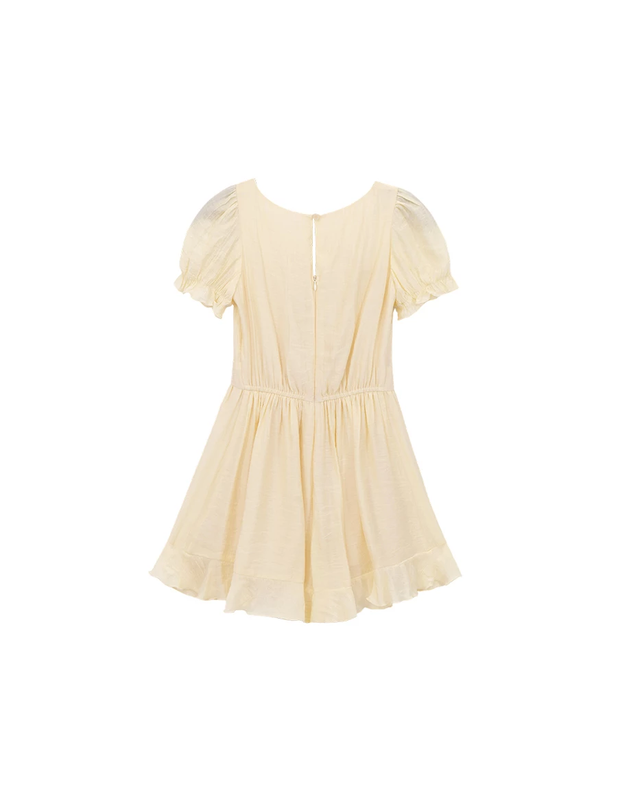 Sweetheart Neckline Tie Front Lace Trim Puff Sleeve Romper Sweetheart Neckline Tie Front Lace Trim Puff Sleeve Romper