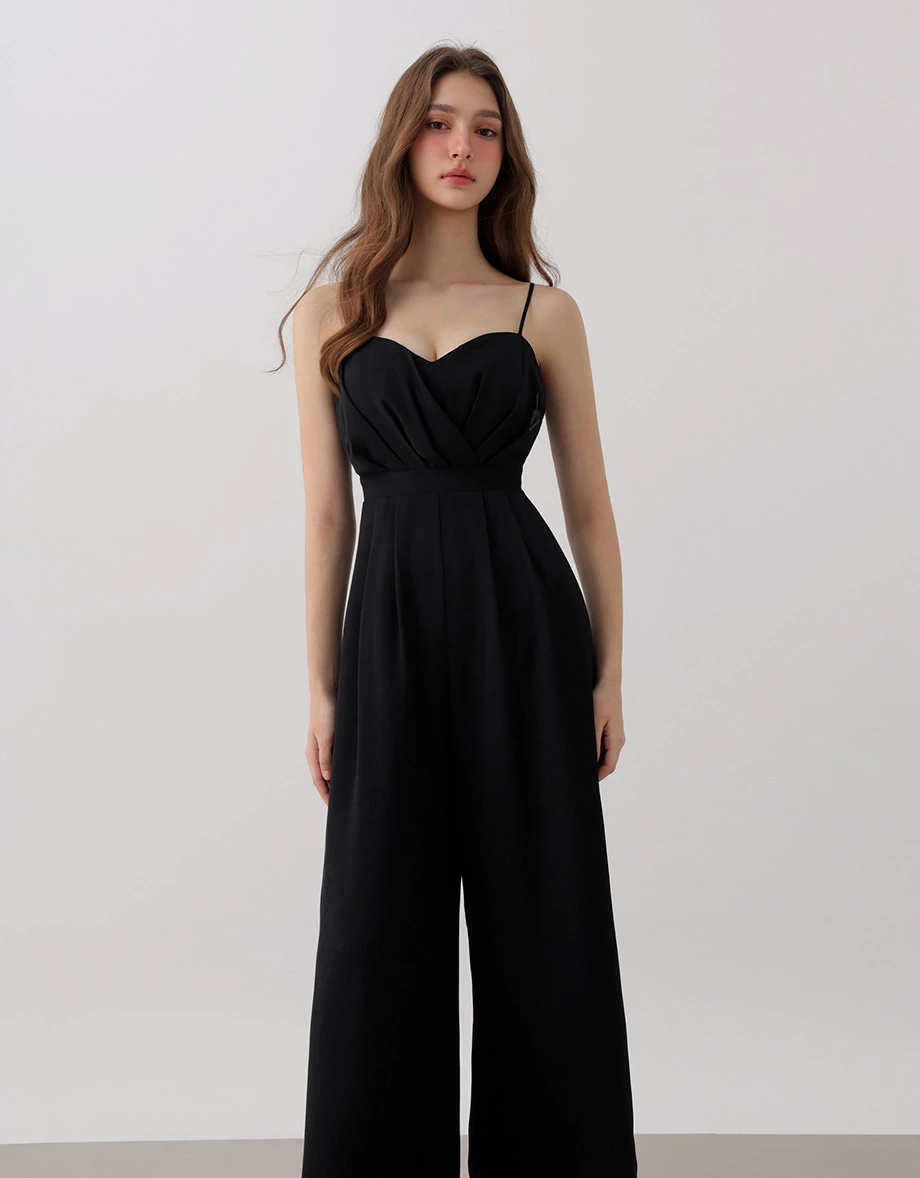 Sweetheart Wrap Front Pleated Wide Leg Padded Jumpsuit Sweetheart Wrap Front Pleated Wide Leg Padded Jumpsuit