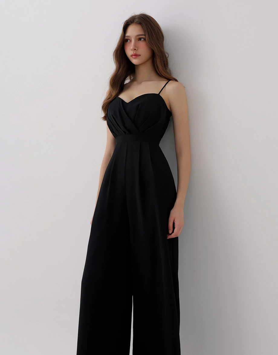Sweetheart Wrap Front Pleated Wide Leg Padded Jumpsuit Sweetheart Wrap Front Pleated Wide Leg Padded Jumpsuit