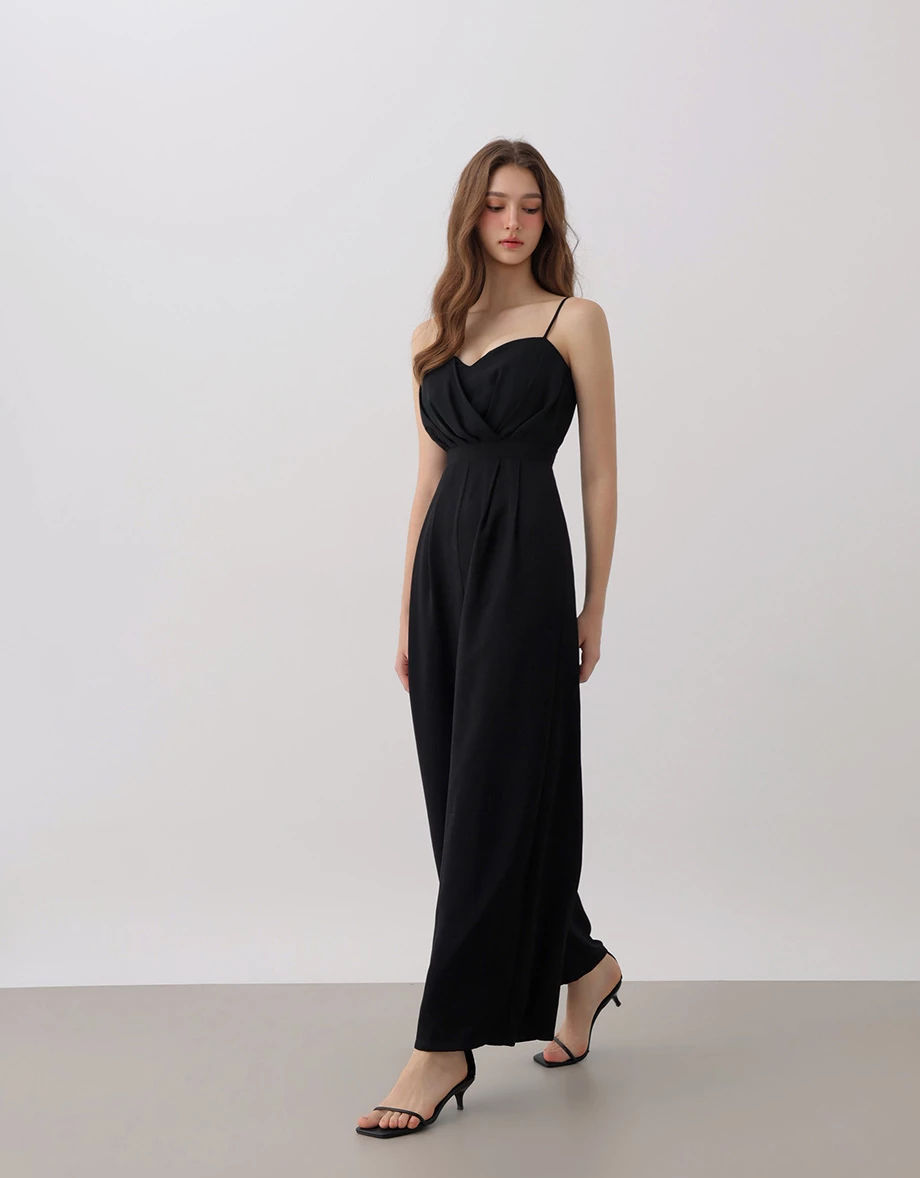 Sweetheart Wrap Front Pleated Wide Leg Padded Jumpsuit Sweetheart Wrap Front Pleated Wide Leg Padded Jumpsuit