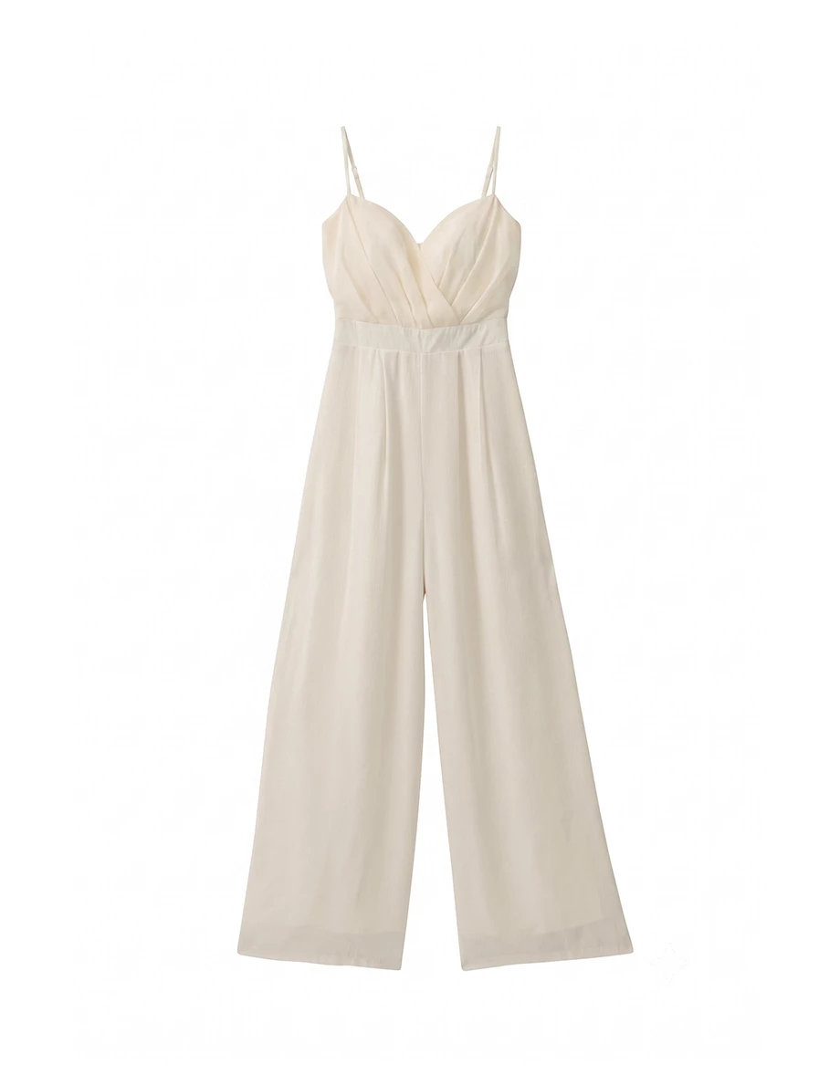Sweetheart Wrap Front Pleated Wide Leg Padded Jumpsuit Sweetheart Wrap Front Pleated Wide Leg Padded Jumpsuit