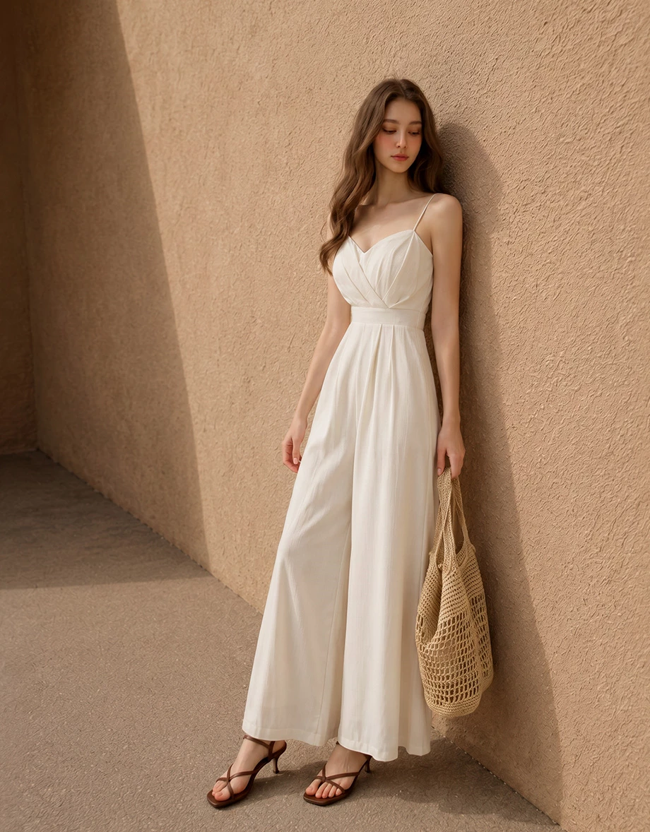 Sweetheart Wrap Front Pleated Wide Leg Padded Jumpsuit Sweetheart Wrap Front Pleated Wide Leg Padded Jumpsuit