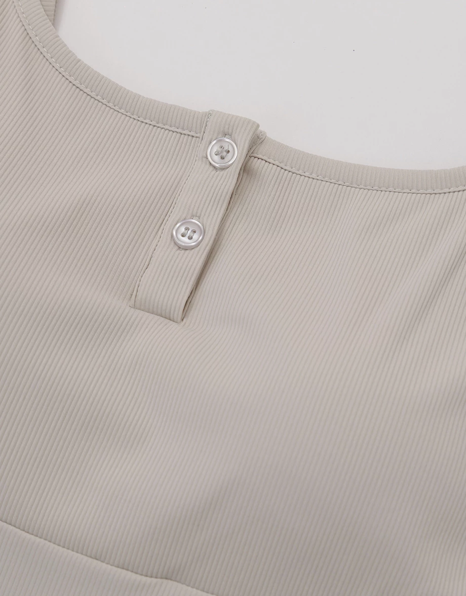 Cooling Fabric Henley Button Up Placket Ribbed Padded Cami Romper