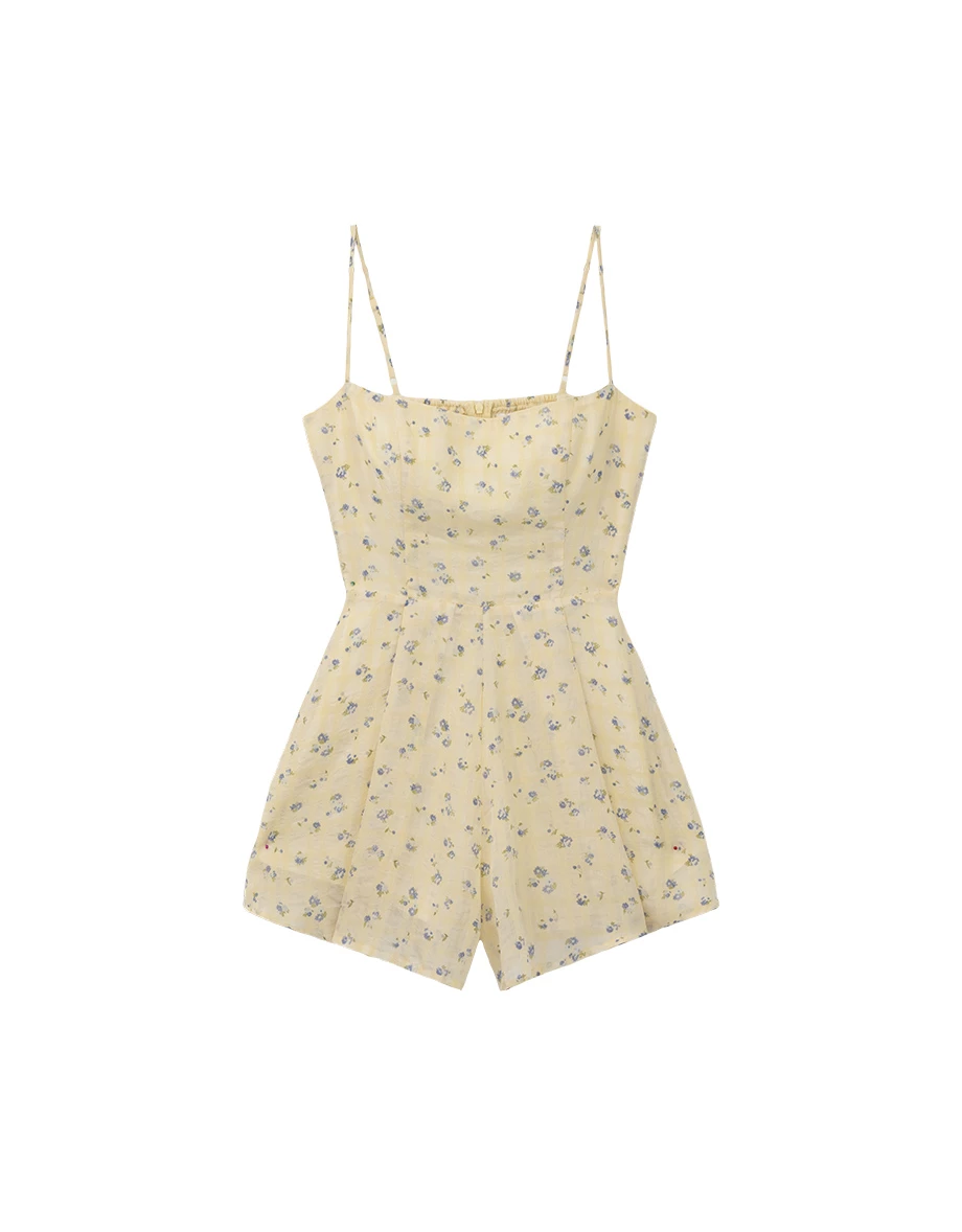 Adjustable Spaghetti Straps Ditsy Floral Textured Padded Romper