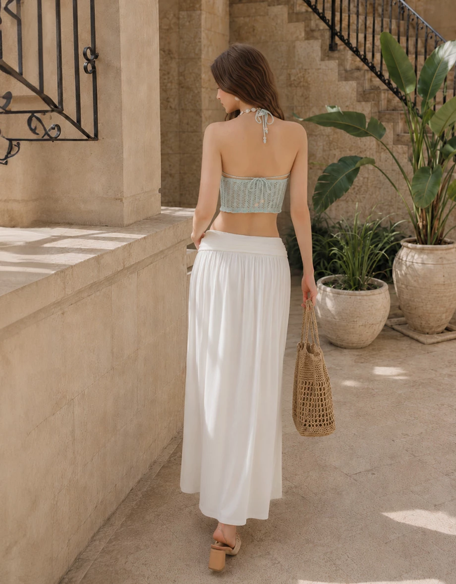 V Neck Crochet Open Knit Halter Tie Back Padded Cami Bra Top
