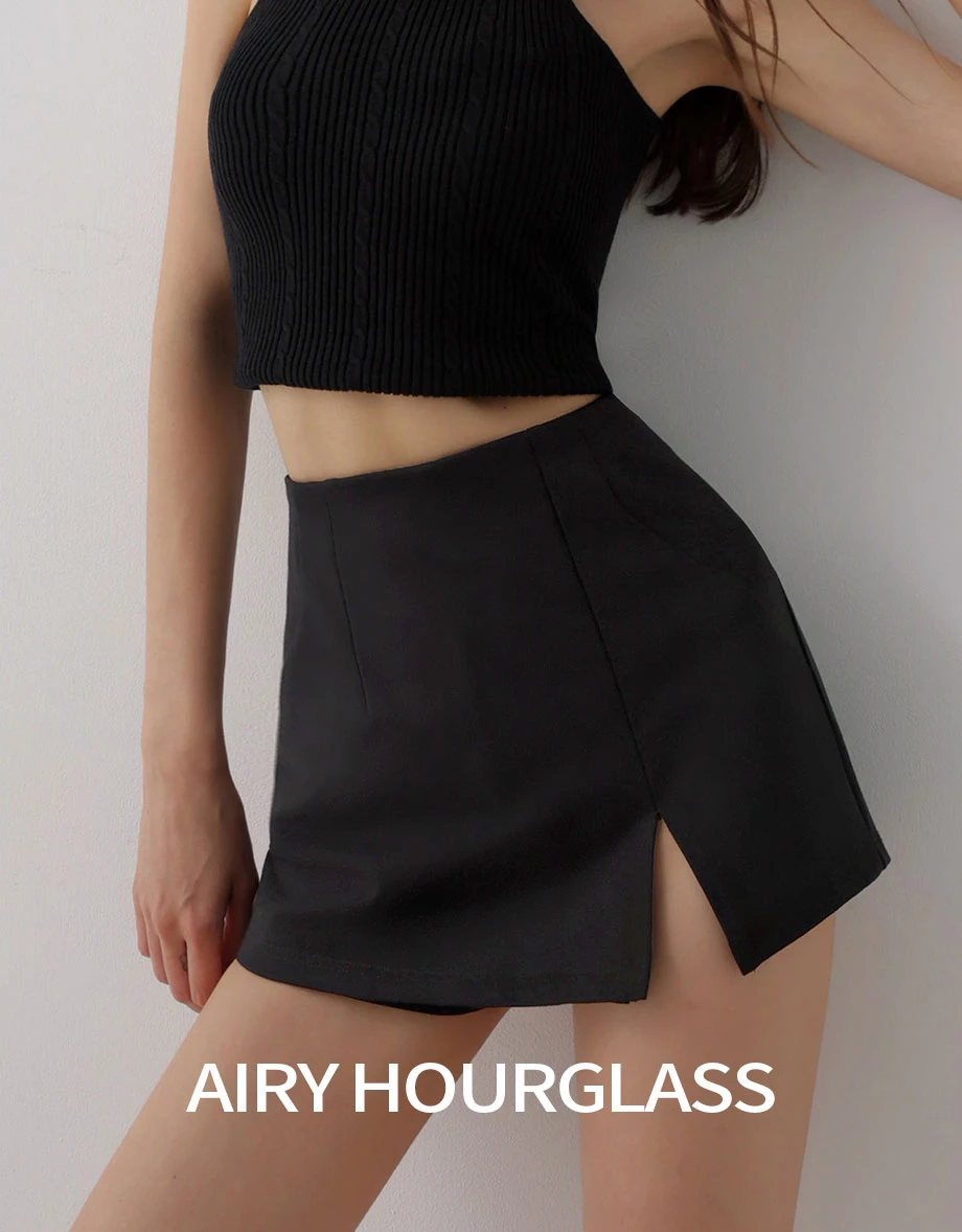 AIRY HOURGLASS Front Slit Stretchy Twill Mini Skort