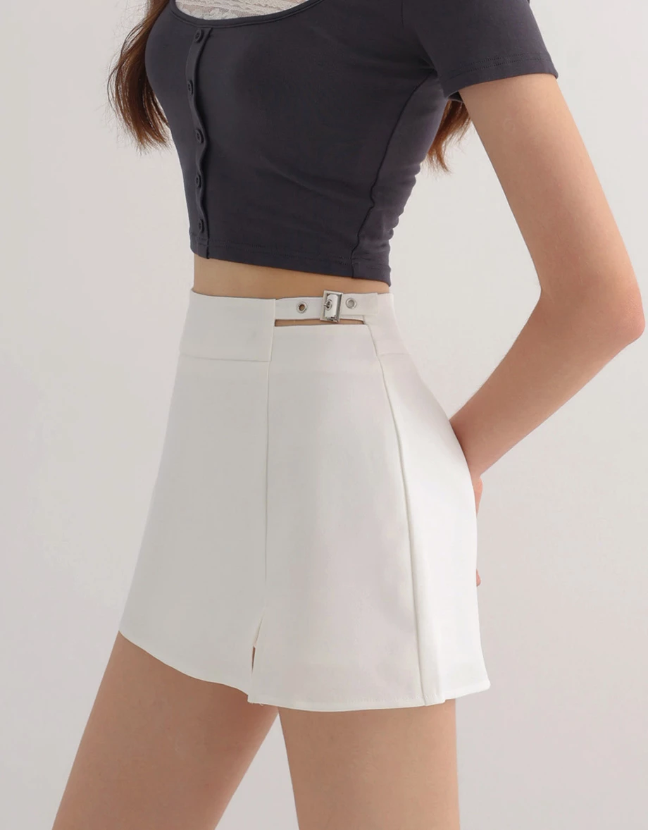 Side Buckle Cutout Slit Hem A Line Mini Skort