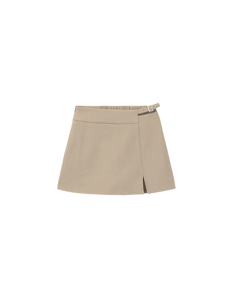 Side Buckle Cutout Slit Hem A Line Mini Skort Side Buckle Cutout Slit Hem A Line Mini Skort