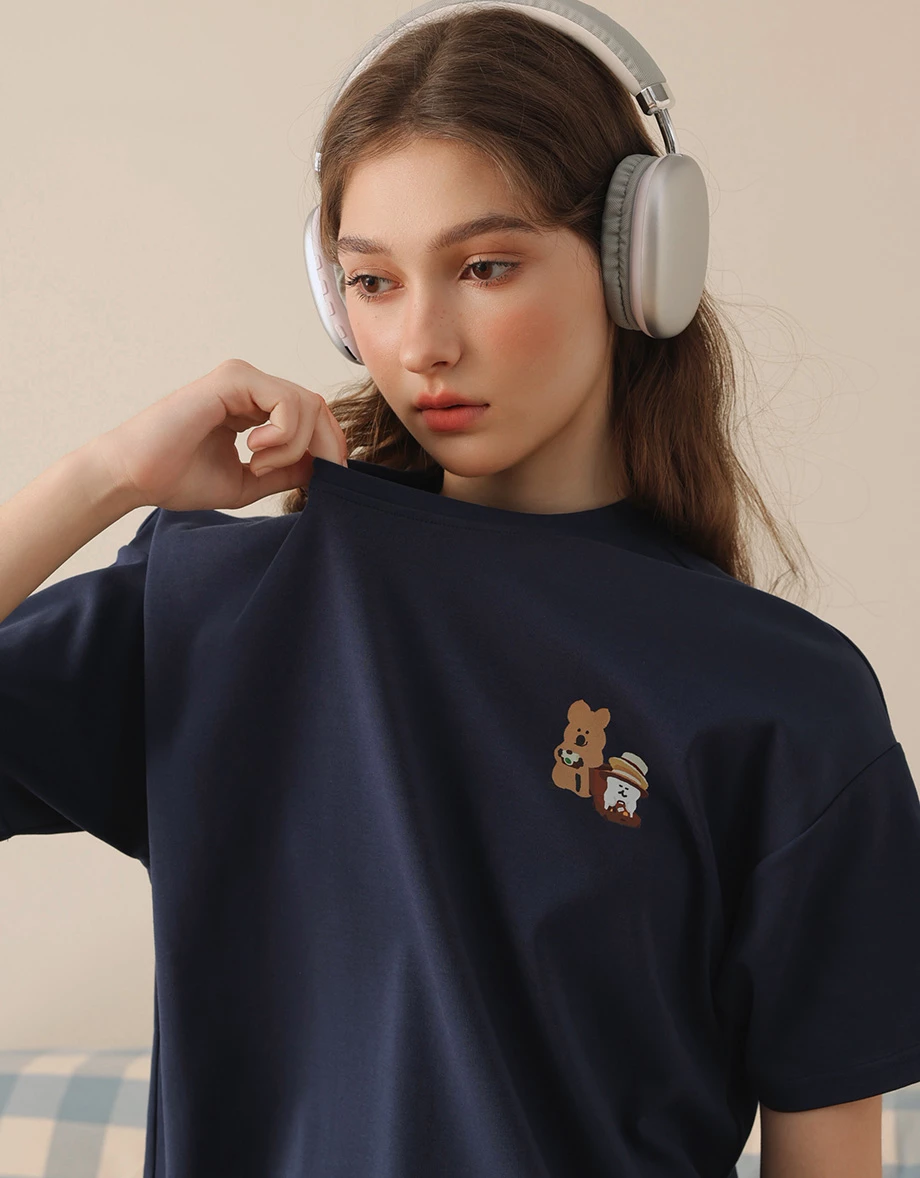 【DINOTAENG】前後印花圓領短袖寬版 TEE