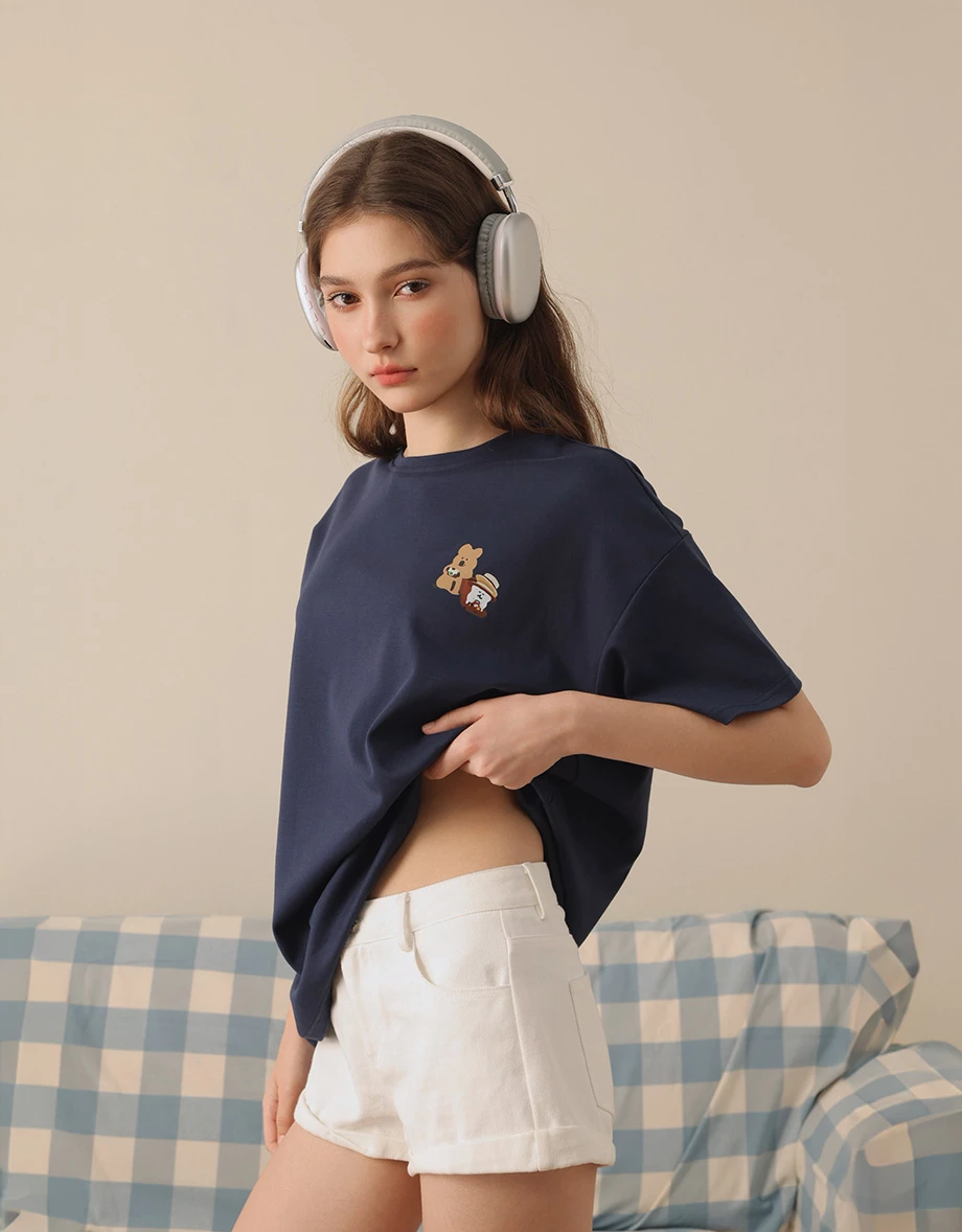 【DINOTAENG】前後印花圓領短袖寬版 TEE