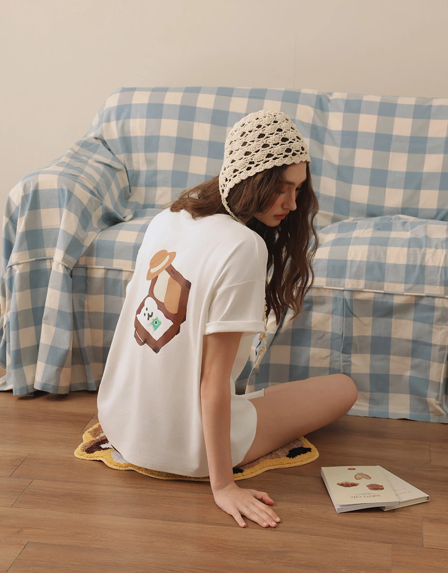 【DINOTAENG】前後印花圓領短袖寬版 TEE