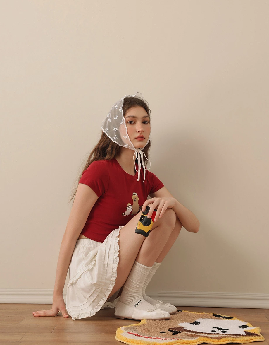 【DINOTAENG】彩色印花圓領短袖短版TEE
