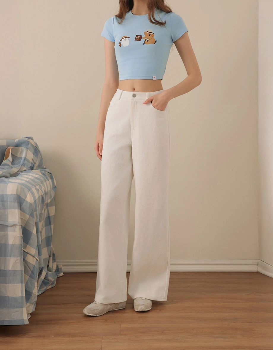 【DINOTAENG】彩色印花圓領短袖短版TEE