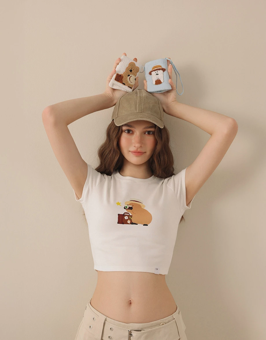 【DINOTAENG】彩色印花圓領短袖短版TEE
