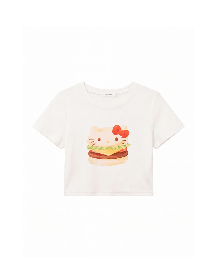 【Hello Kitty聯名】美味漢堡凱蒂貓圓領短袖短版TEE