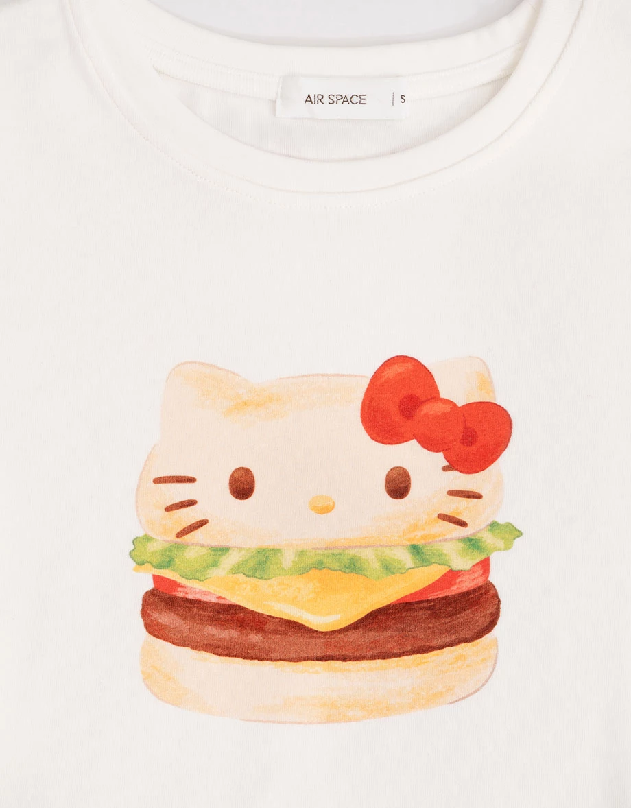【Hello Kitty聯名】美味漢堡凱蒂貓圓領短袖短版TEE