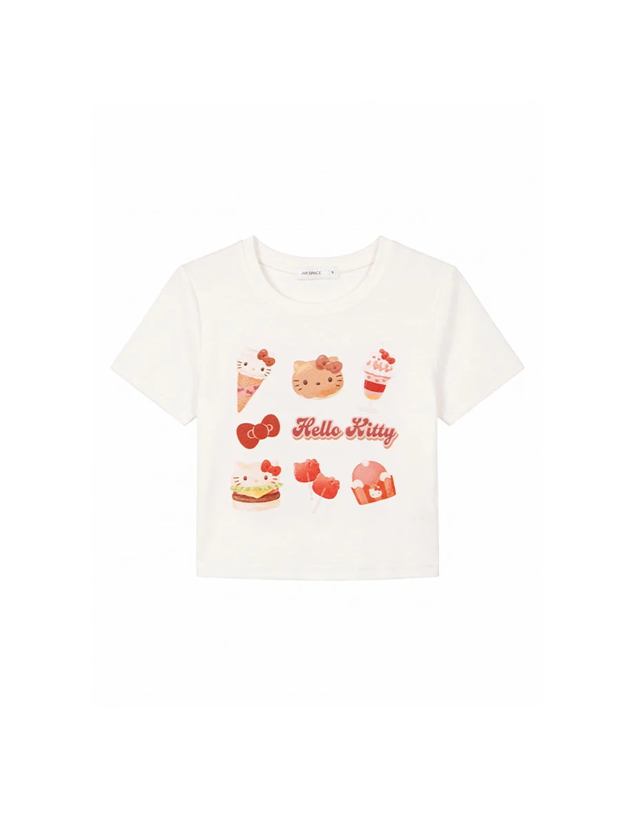 【Hello Kitty聯名】輕甜食光圓領短袖短版TEE