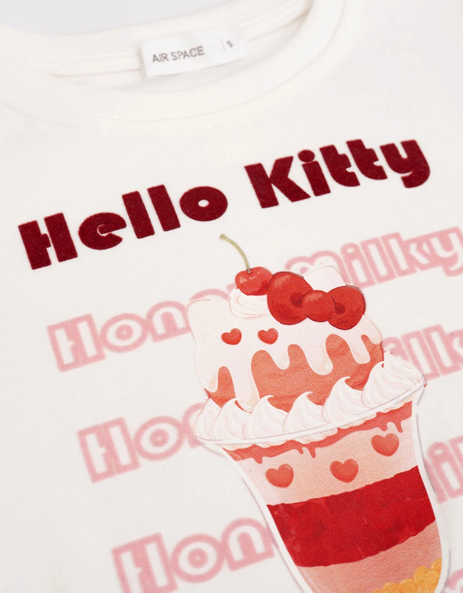【Hello Kitty聯名】櫻桃聖代凱蒂貓圓領短袖短版TEE