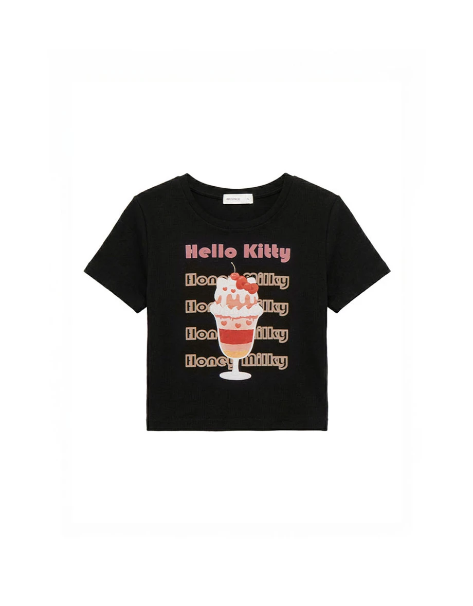 【Hello Kitty聯名】櫻桃聖代凱蒂貓圓領短袖短版TEE
