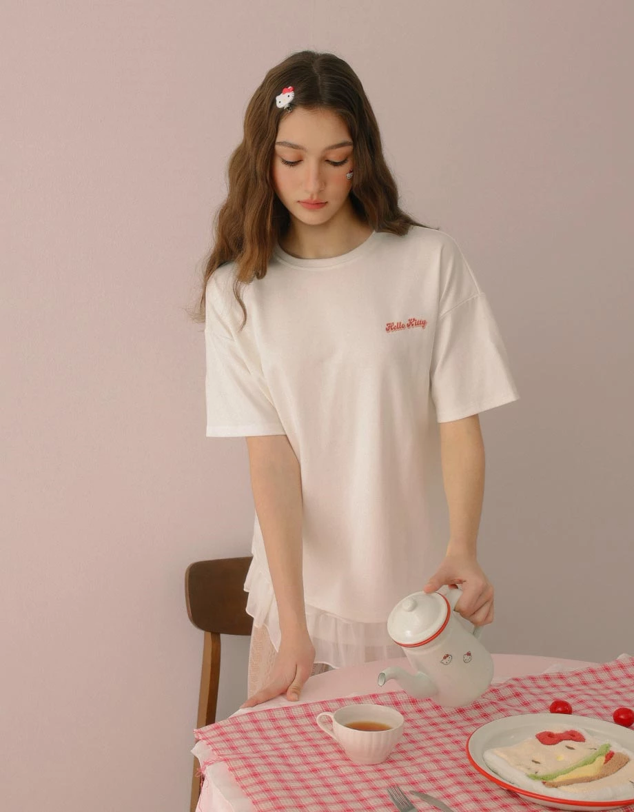 【Hello Kitty聯名】可愛漢堡凱蒂貓圓領短袖寬版TEE