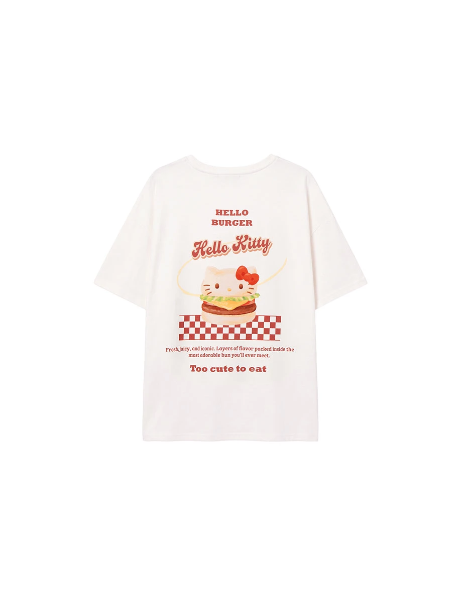 【Hello Kitty聯名】可愛漢堡凱蒂貓圓領短袖寬版TEE