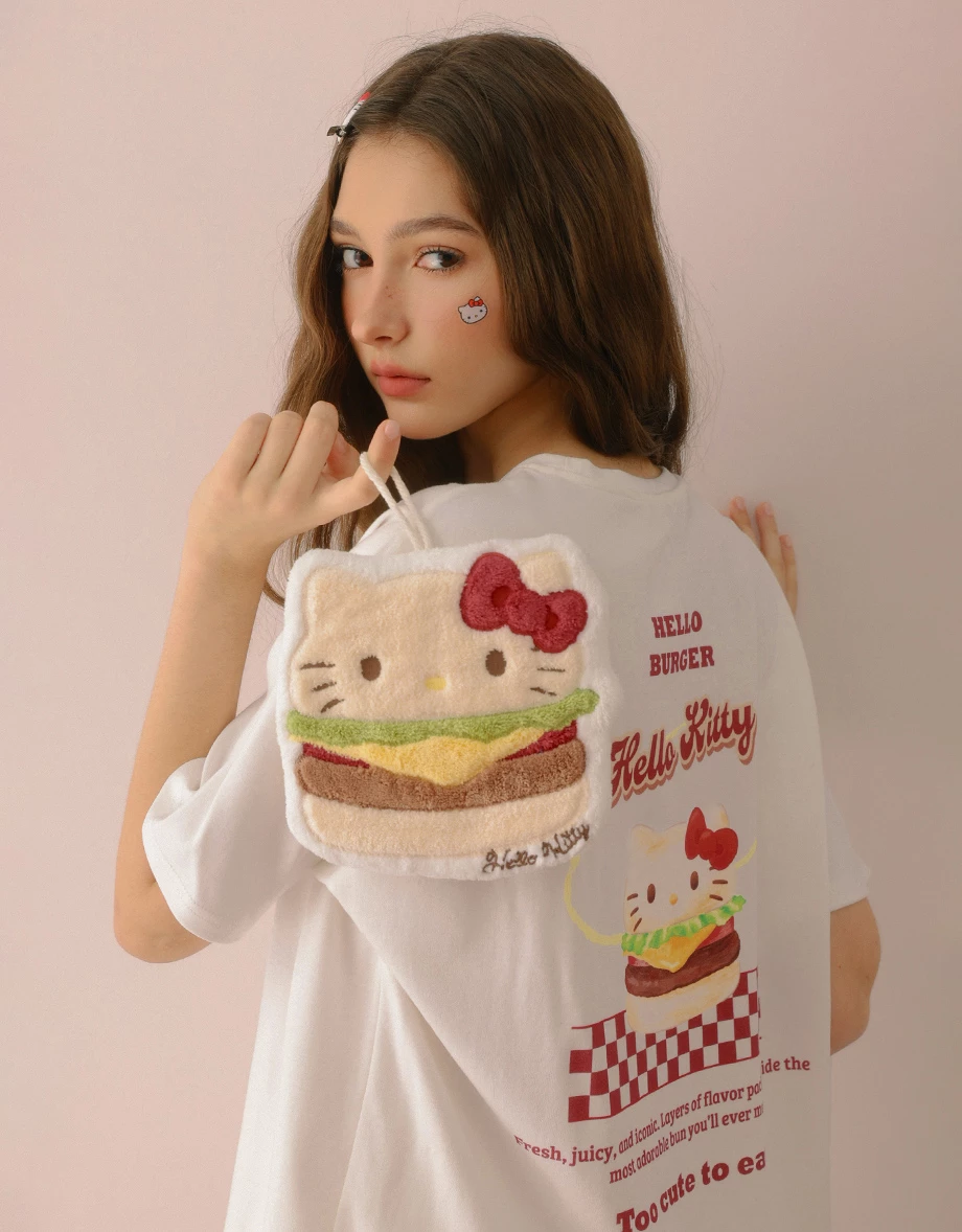 【Hello Kitty聯名】可愛漢堡凱蒂貓圓領短袖寬版TEE