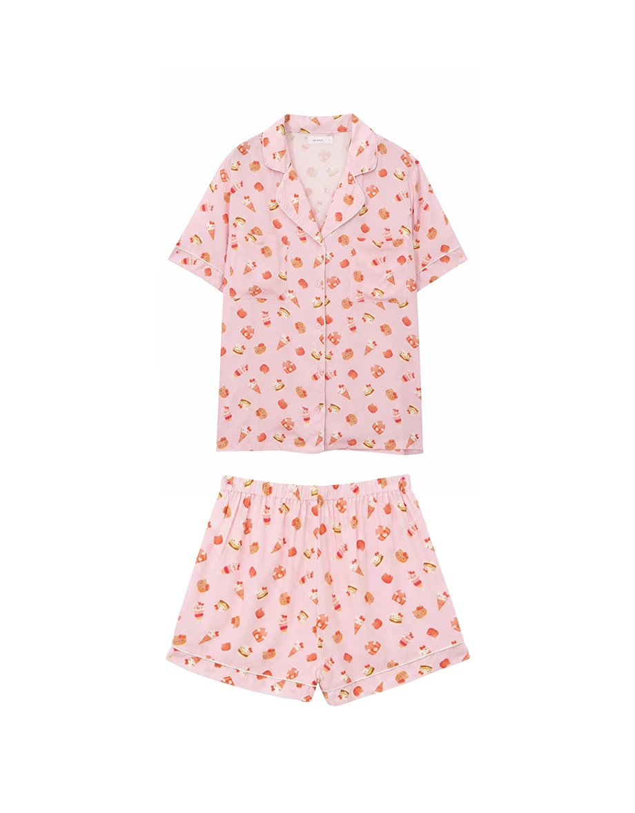 【Hello Kitty聯名】滿版印花短袖上衣短褲家居服套裝