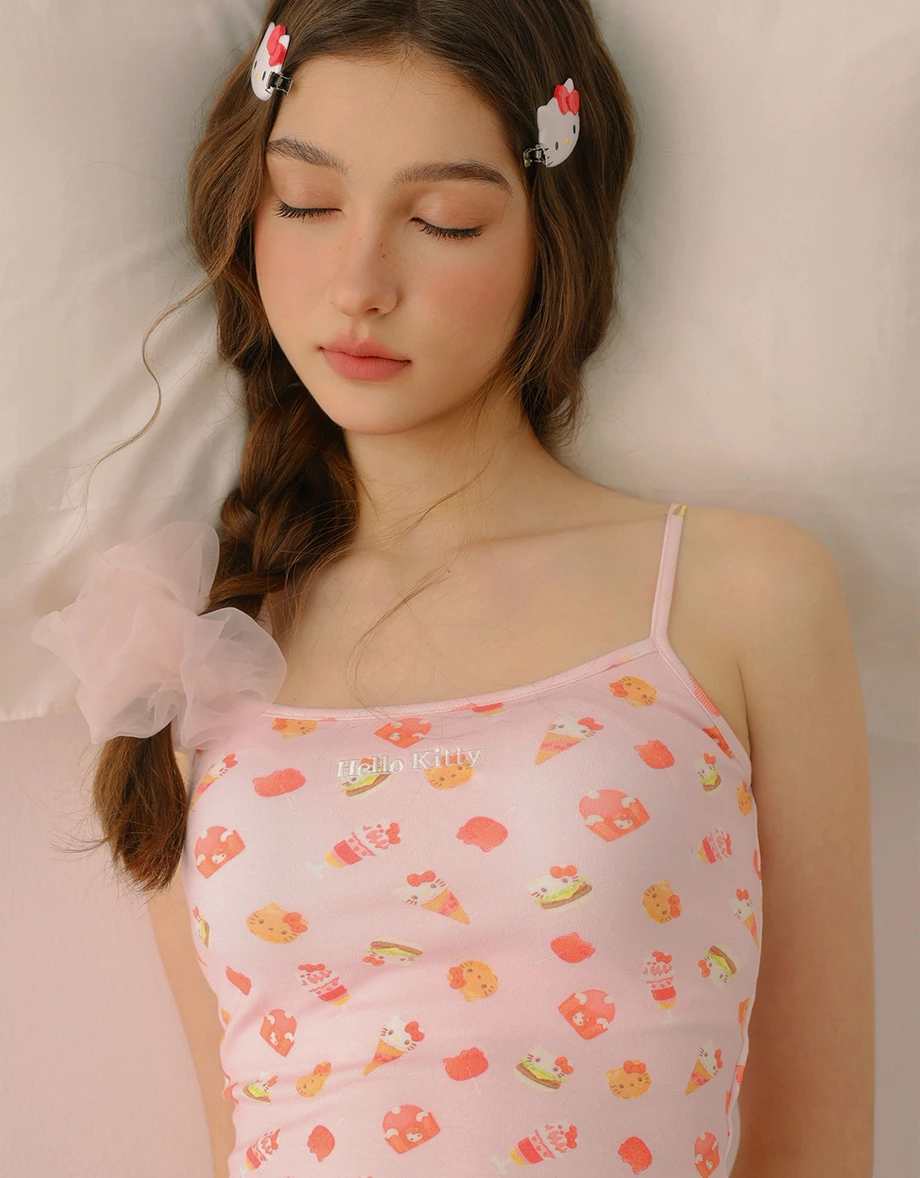 【Hello Kitty聯名】滿版印花細肩帶BRA背心短褲家居服套裝