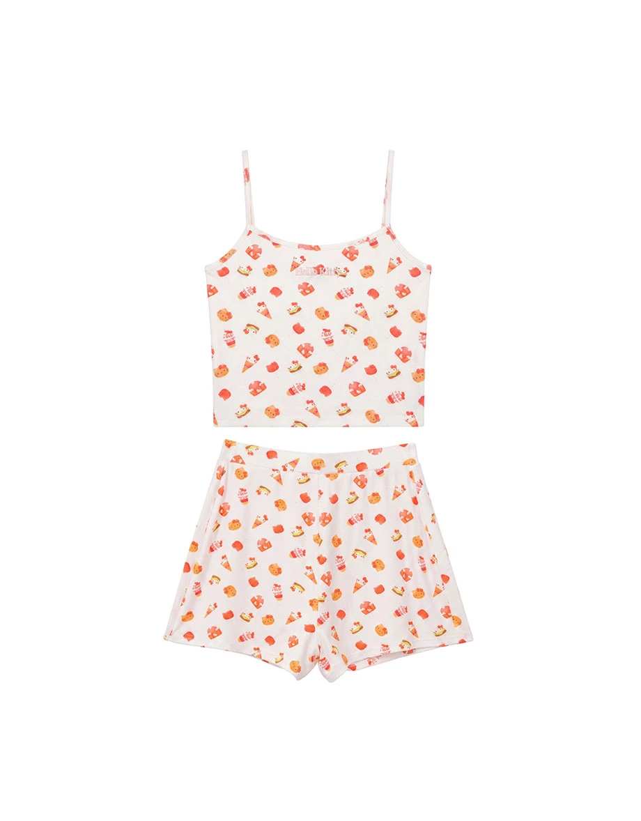 【Hello Kitty聯名】滿版印花細肩帶BRA背心短褲家居服套裝