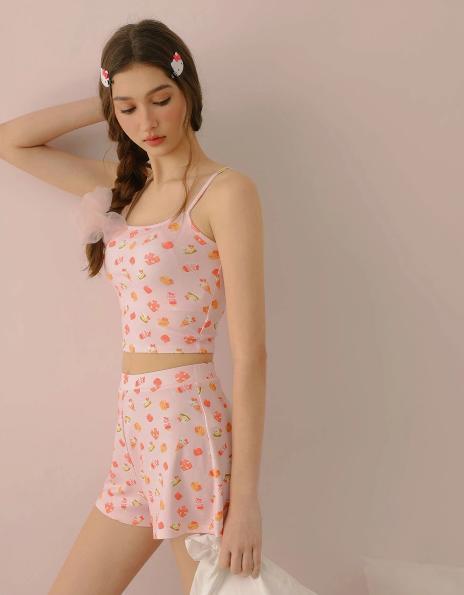 【Hello Kitty聯名】滿版印花細肩帶BRA背心短褲家居服套裝