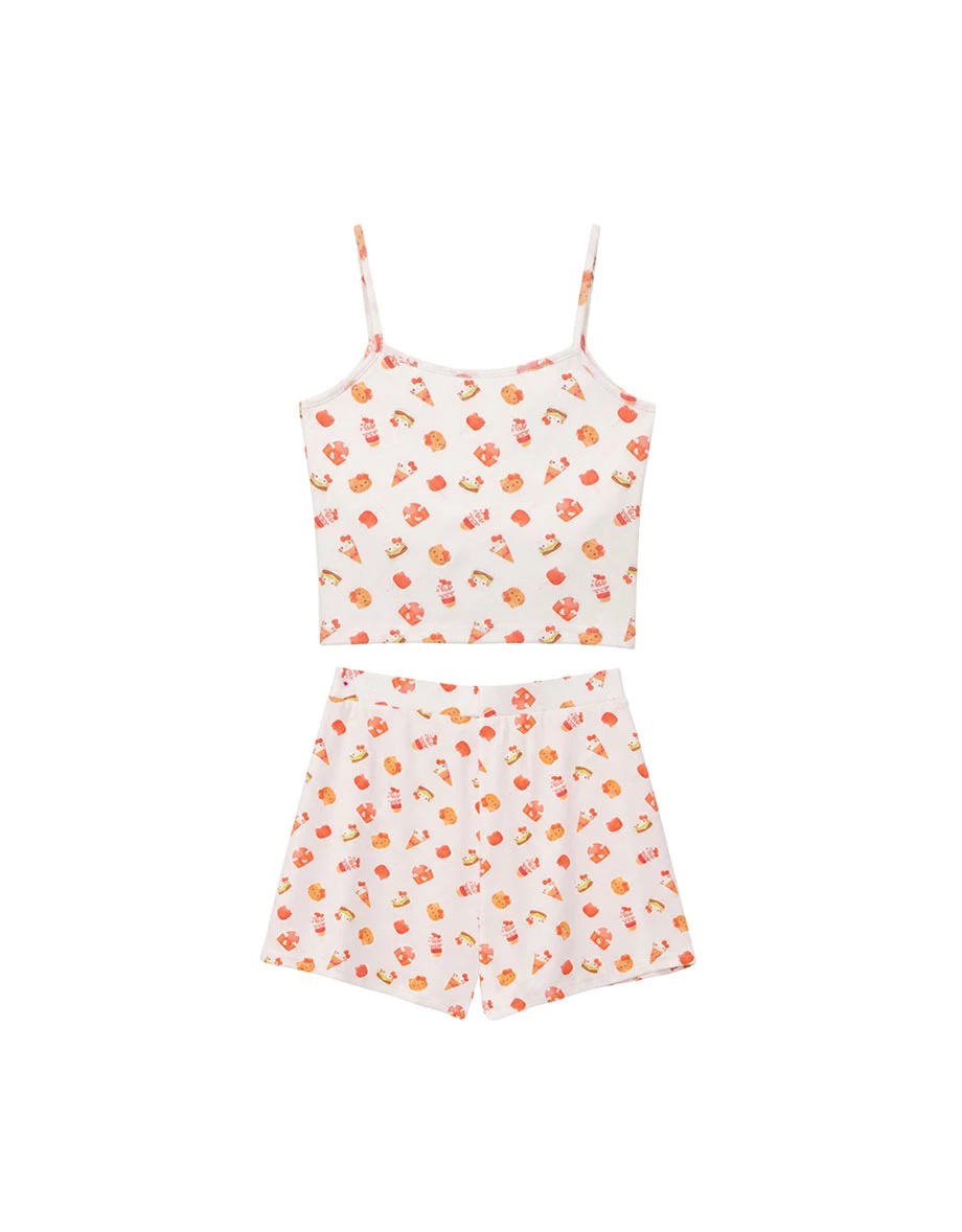 【Hello Kitty聯名】滿版印花細肩帶BRA背心短褲家居服套裝