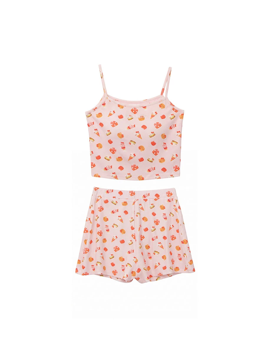 【Hello Kitty聯名】滿版印花細肩帶BRA背心短褲家居服套裝