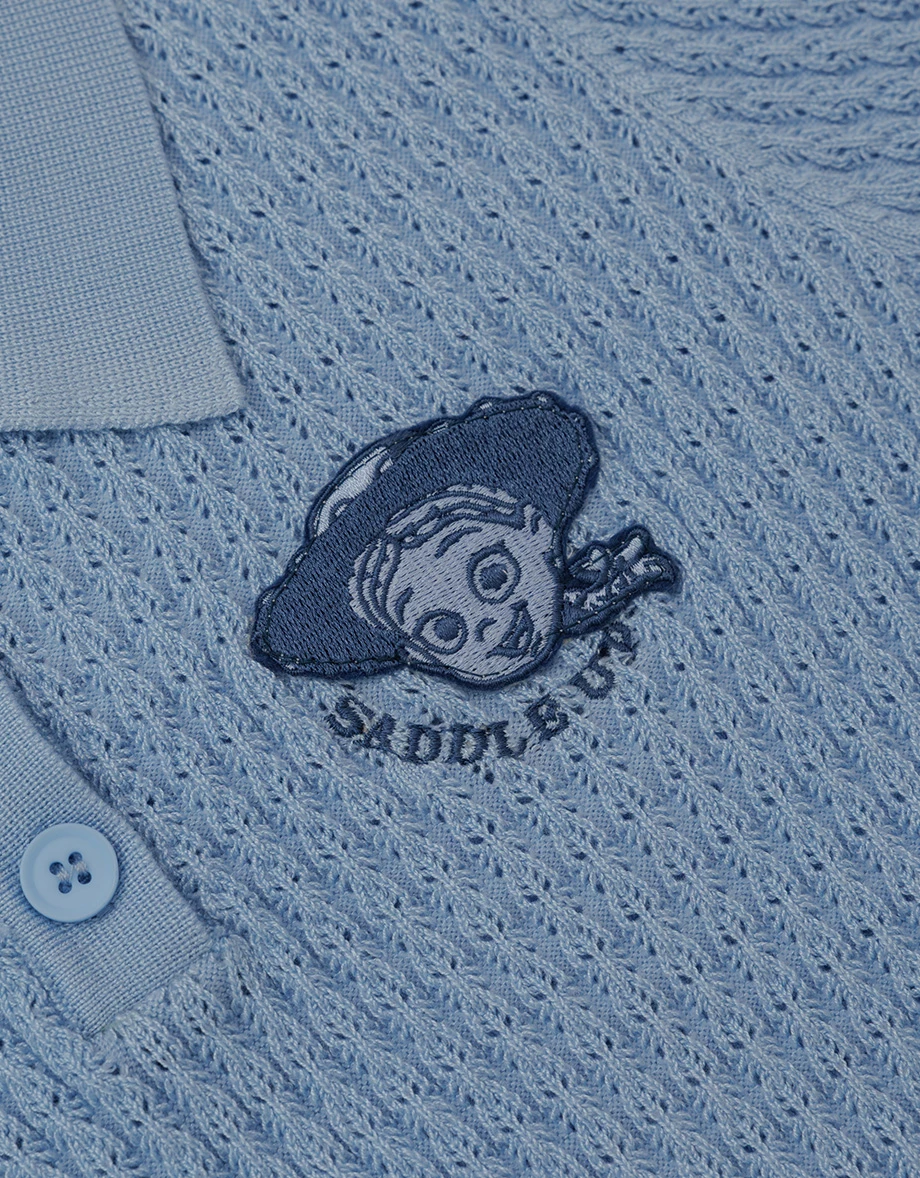 【迪士尼系列】玩具總動員 刺繡圖字短版花紋針織POLO衫 【迪士尼系列】玩具總動員 刺繡圖字短版花紋針織POLO衫
