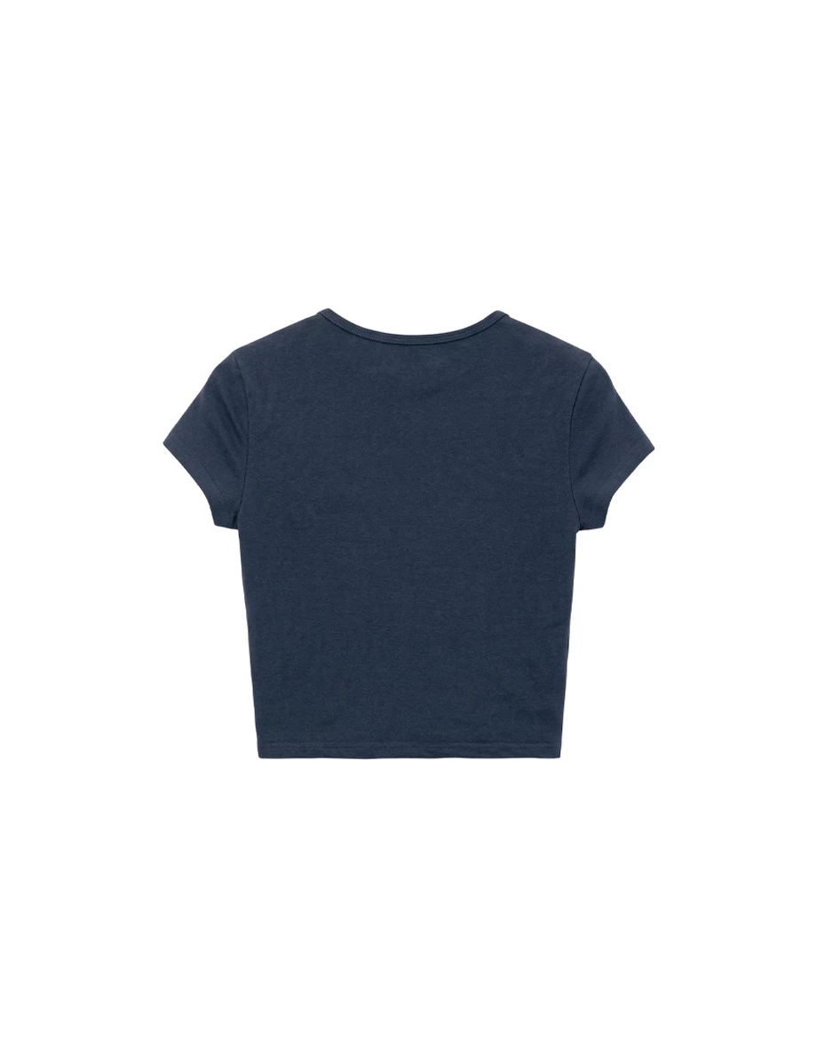 貼鑽字母圓領短袖短版上衣