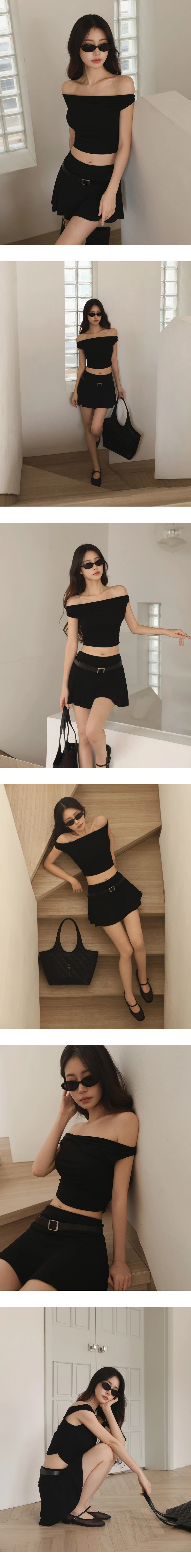 一字領側抓皺純色短版背心