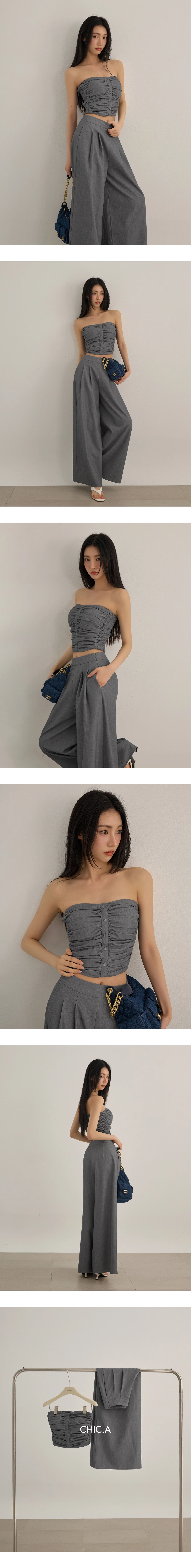 桃心領抓皺排扣短版平口上衣(附胸墊)