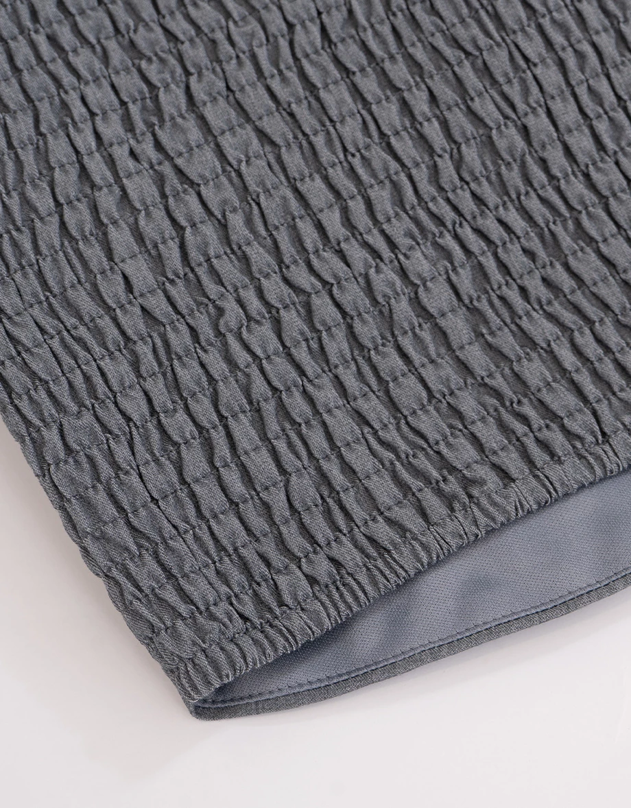 桃心領抓皺排扣短版平口上衣(附胸墊)