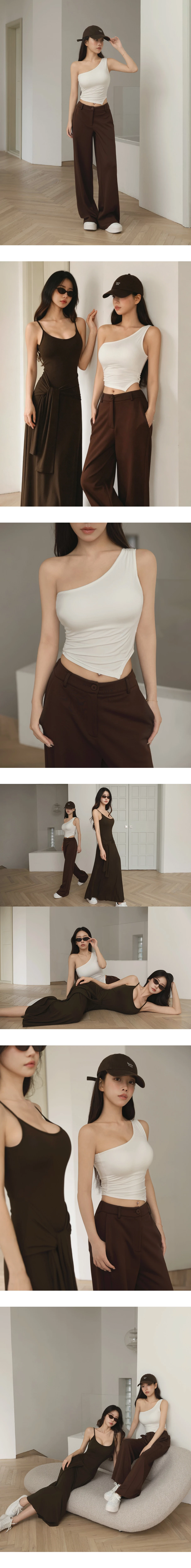 不對稱領單肩帶側抓皺不規則下擺短版BRA背心