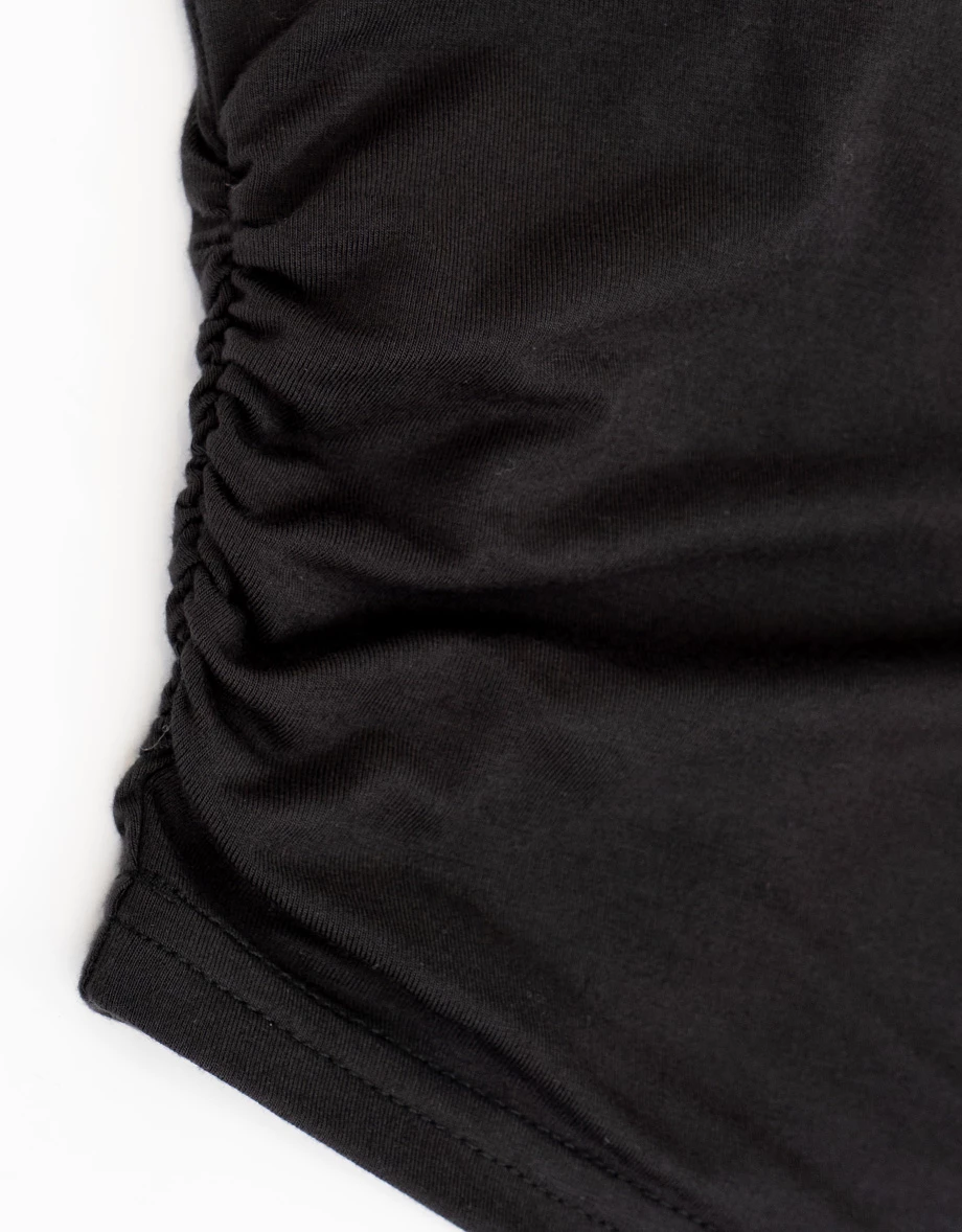 不對稱領單肩帶側抓皺不規則下擺短版BRA背心