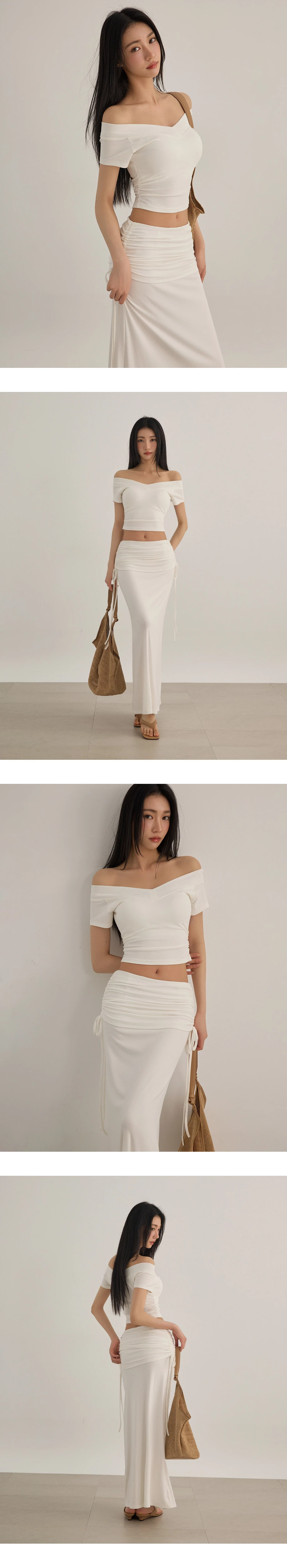 V型一字領拉格蘭短袖側抓皺短版BRA TOP