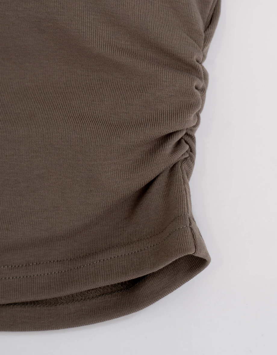 V型一字領拉格蘭短袖側抓皺短版BRA TOP