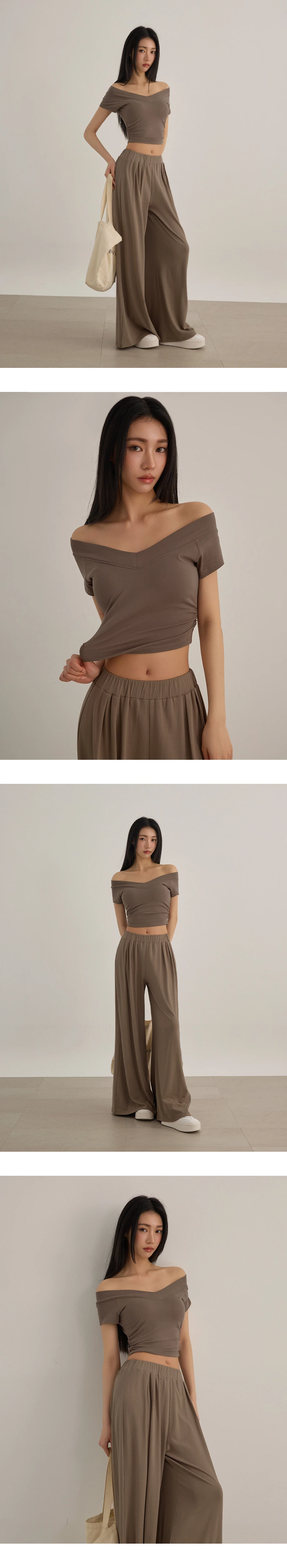 V型一字領拉格蘭短袖側抓皺短版BRA TOP