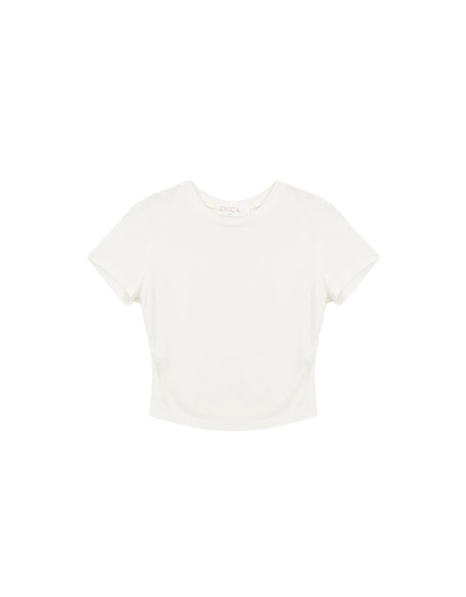 Classic Round Neck Side Ruched Slim Fit Tee Classic Round Neck Side Ruched Slim Fit Tee