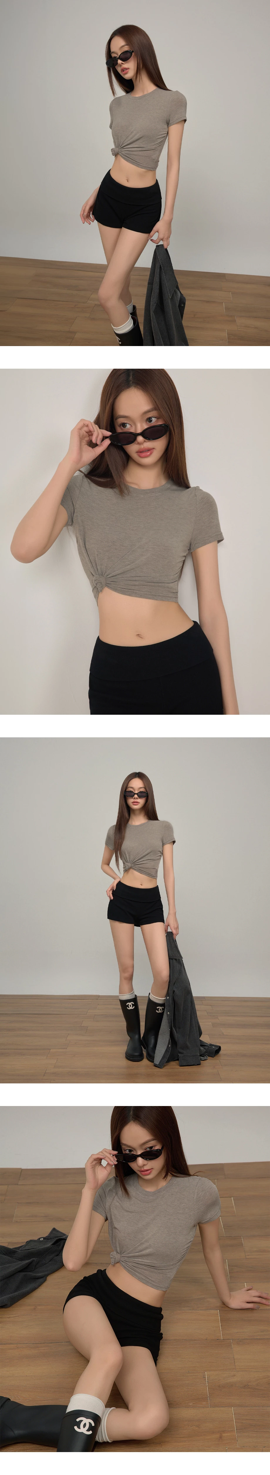 Classic Round Neck Side Ruched Slim Fit Tee Classic Round Neck Side Ruched Slim Fit Tee