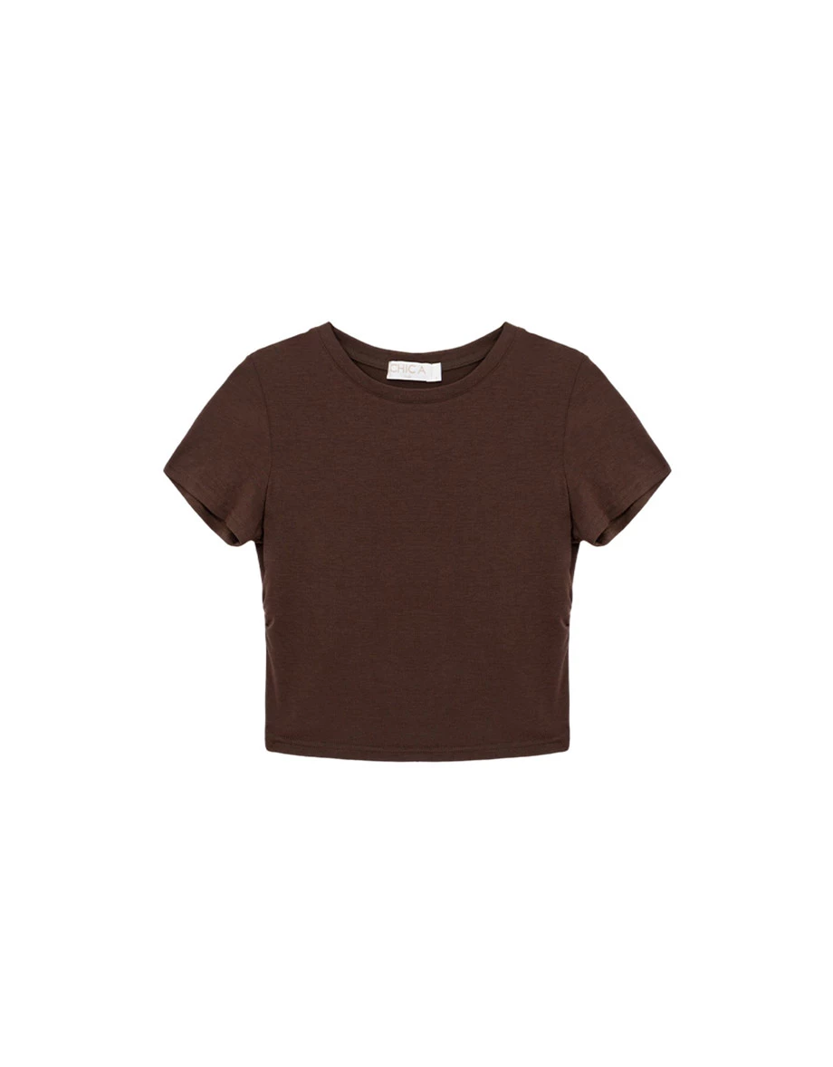 Classic Round Neck Side Ruched Slim Fit Tee Classic Round Neck Side Ruched Slim Fit Tee