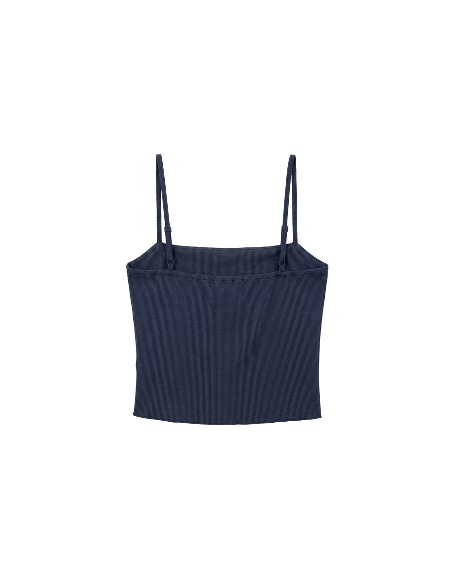 Asymmetrical Hem Side Drawstring Fine Ribbed Knit Padded Camisole Top Asymmetrical Hem Side Drawstring Fine Ribbed Knit Padded Camisole Top