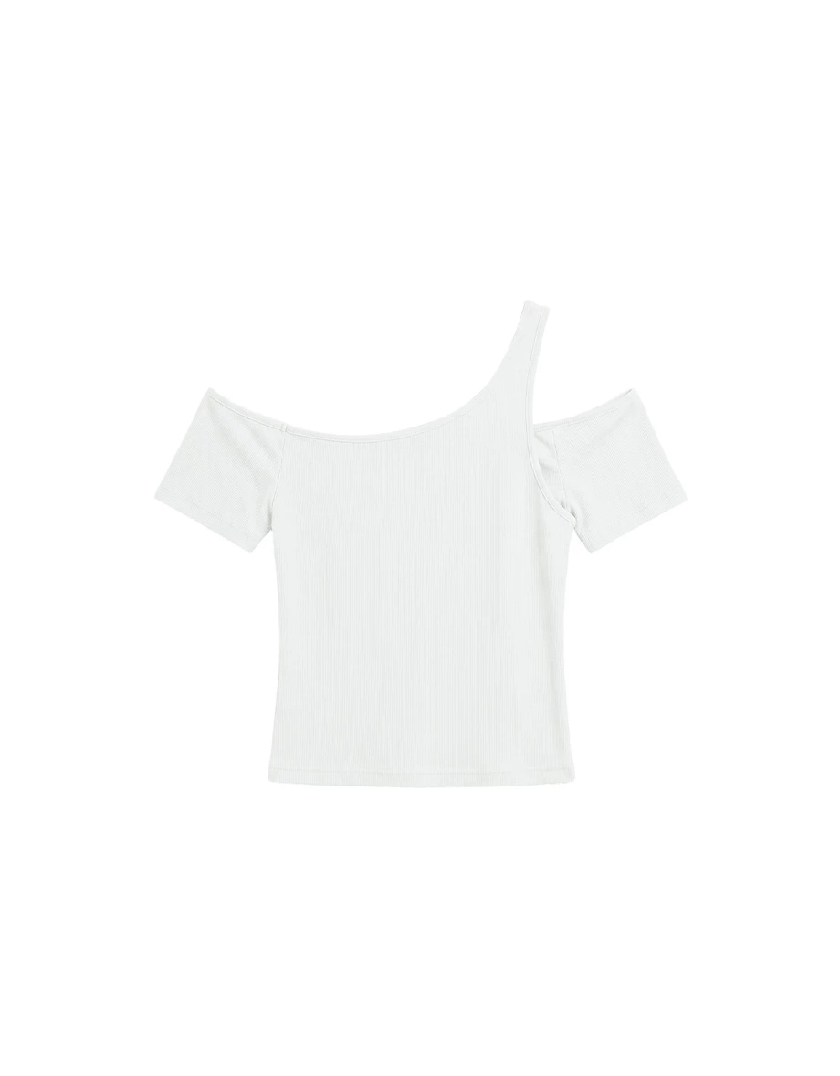 Asymmetrical Cold Shoulder Short Sleeve Padded Bra Top Asymmetrical Cold Shoulder Short Sleeve Padded Bra Top