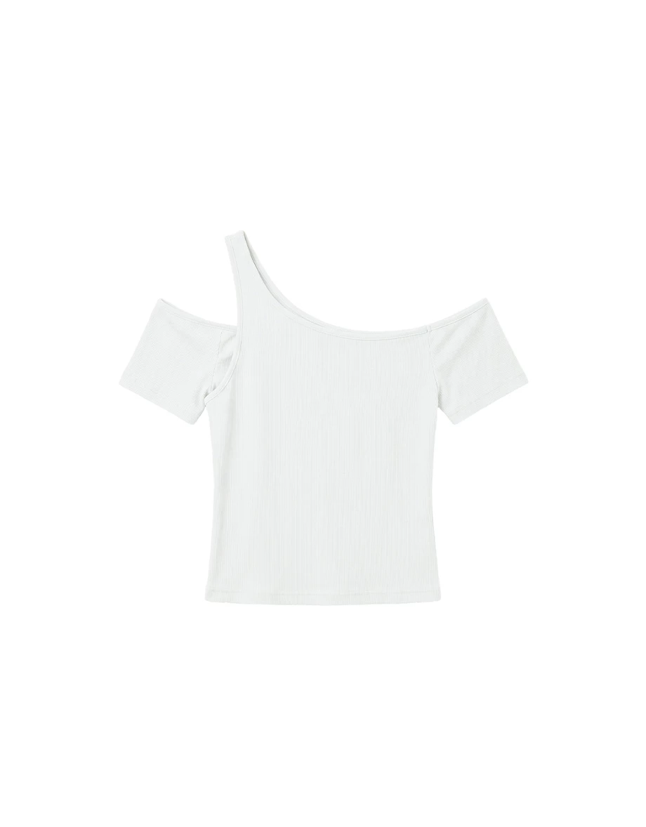 Asymmetrical Cold Shoulder Short Sleeve Padded Bra Top Asymmetrical Cold Shoulder Short Sleeve Padded Bra Top