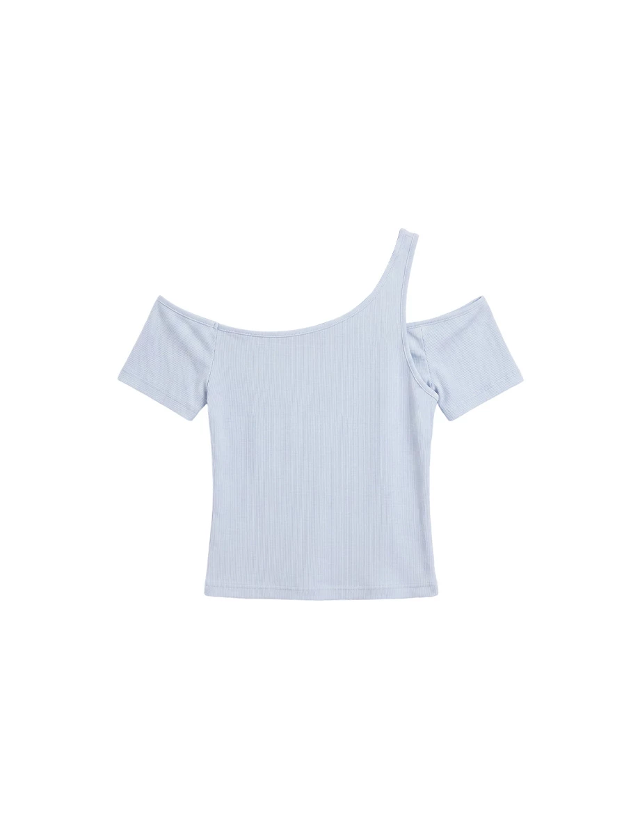 Asymmetrical Cold Shoulder Short Sleeve Padded Bra Top Asymmetrical Cold Shoulder Short Sleeve Padded Bra Top